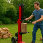 Holzspalter im Garten beim Einsatz
