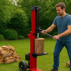 Holzspalter im Garten beim Einsatz