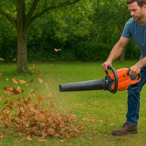 Laubbläser im Einsatz